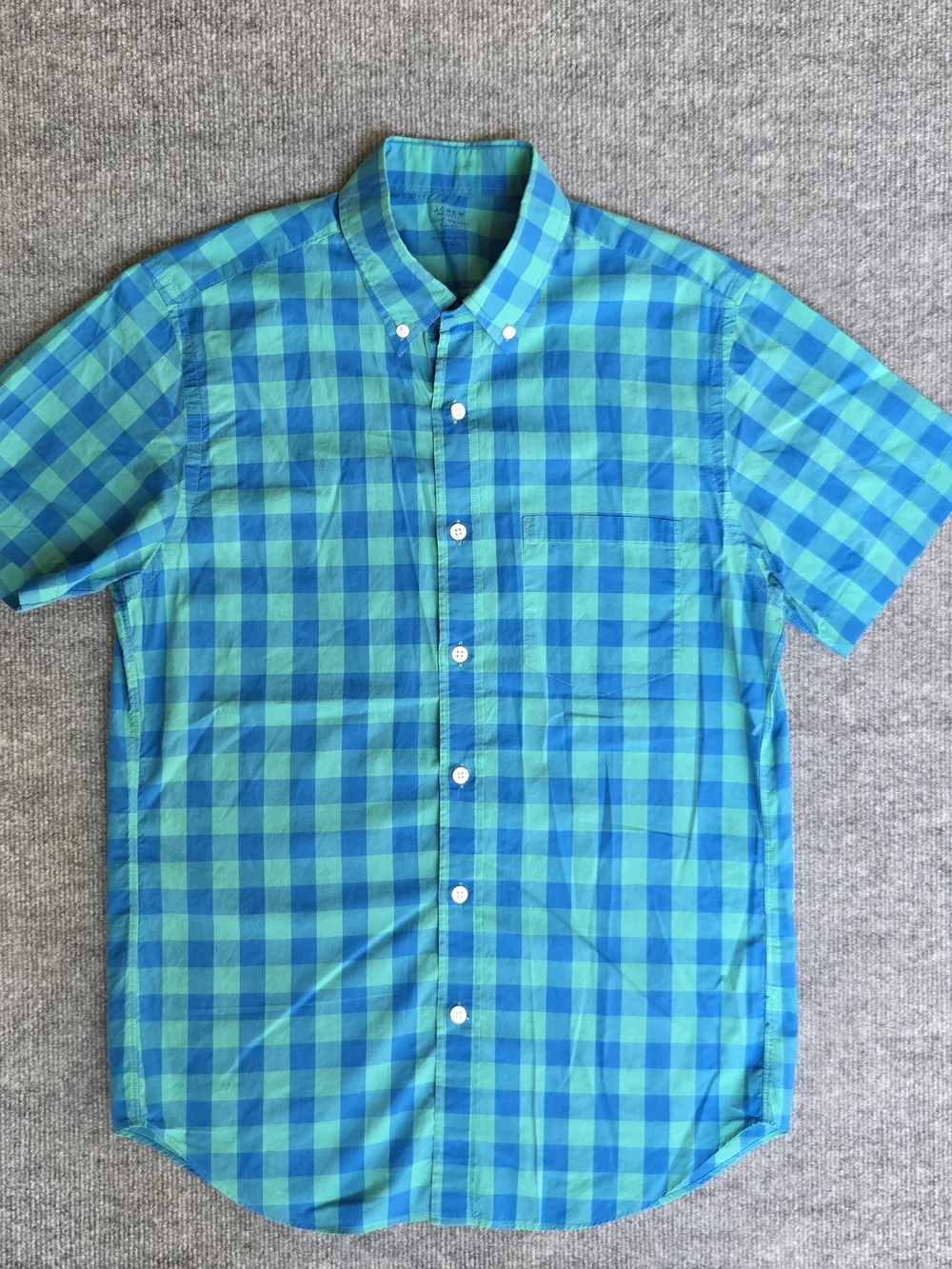 J.CREW Men's Lightweight Check Button-Down Short Sleeve Shirt Blue/Green Size-S